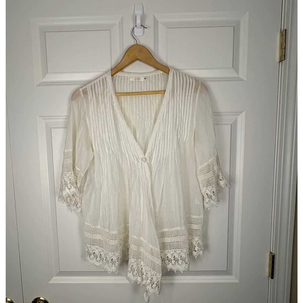 Millau White Lace Short Sleeve Cardigan Bohemian Down Lightweight Vacation XS